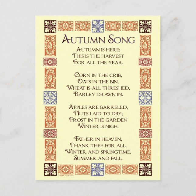 Autumn Song Erntedank Gedicht Postcard Feiertagspostkarte (Vorderseite)