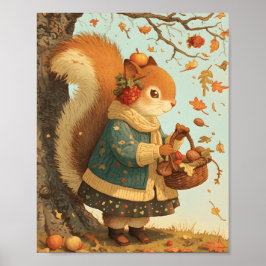 Autumn Squirrel Harvest Nursery Wall Art Poster