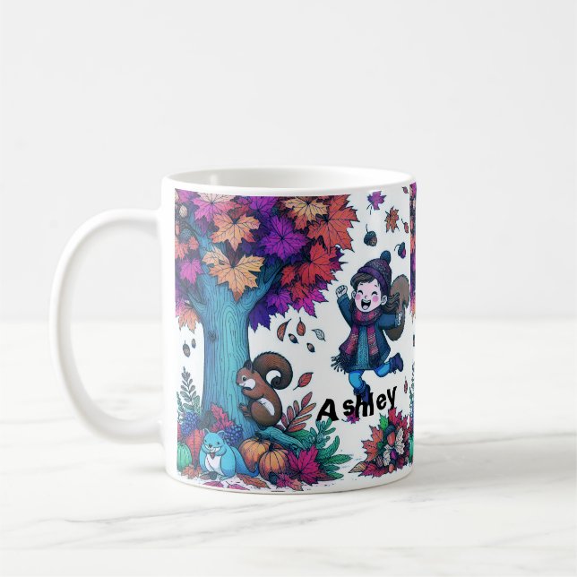 Autumn Squirrel Kid Leaf Watercolor Kaffeetasse (Links)