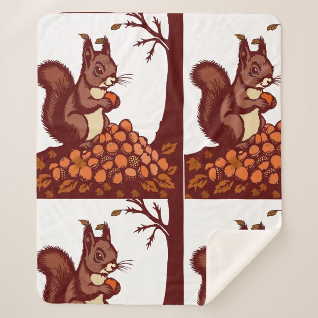 🐿️ Autumn Squirrel Sherpa Blanket - Fall Forest Sherpadecke (Vorderseite)