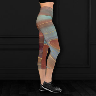 Autumn Strata Terra Cotta Aquamarin und Gold Aga Capri Leggings