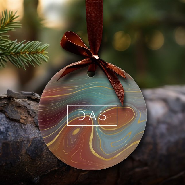 Autumn Strata | Terra Cotta Aquamarin und Gold Aga Keramik Ornament (Von Creator hochgeladen)