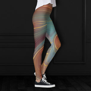 Autumn Strata Terra Cotta Aquamarin und Gold Aga Leggings