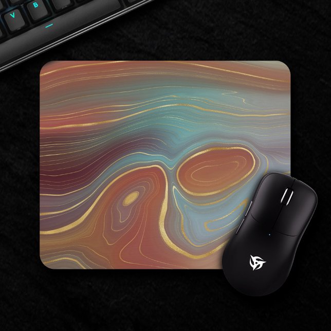 Autumn Strata | Terra Cotta Aquamarin und Gold Aga Mousepad (Von Creator hochgeladen)