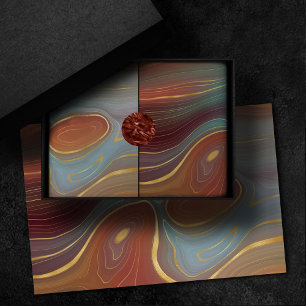Autumn Strata Terra Cotta Aquamarin und Gold Aga Seidenpapier