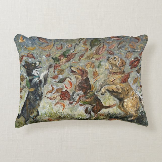 Autumn Tailwag Whimsical Golden Retriever Dogs Oil Dekokissen (Vorderseite)