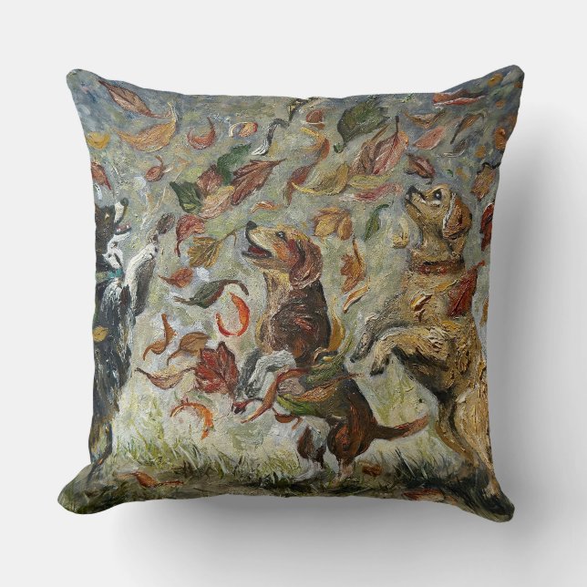 Autumn Tailwag Whimsical Golden Retriever Dogs Oil Kissen (Vorderseite)