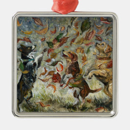 Autumn Tailwag Whimsical Golden Retriever Dogs Oil Ornament Aus Metall