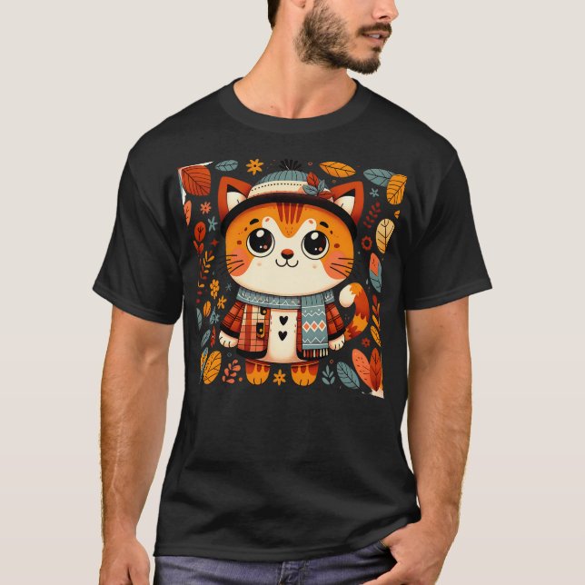 Autumn Thanksgiving Funny cat Fall T-Shirt (Vorderseite)