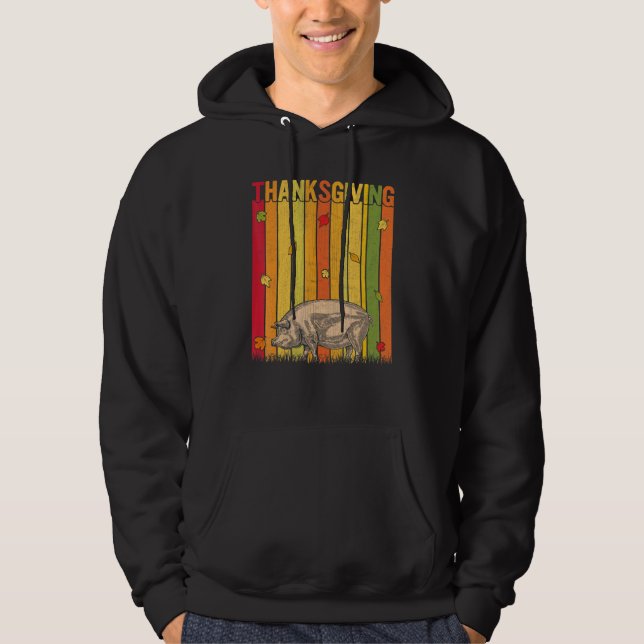 Autumn Thanksgiving Retro Cute Pig  Thanksgiving Hoodie (Vorderseite)