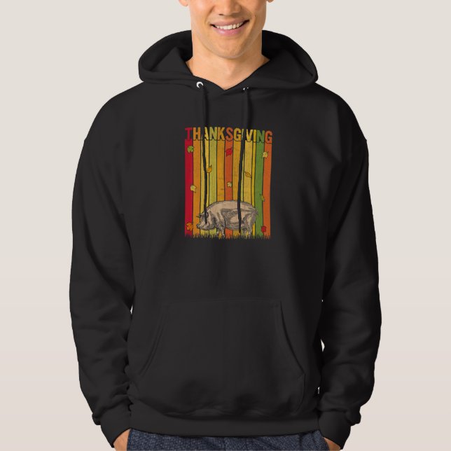 Autumn Thanksgiving Retro Cute Pig Thanksgiving Hoodie (Vorderseite)