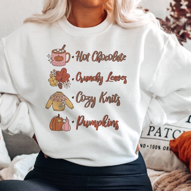 AUTUMN THEMA HEISSE CHOCOLATA KRUNCHY BLÄTTER COZY SWEATSHIRT (Von Creator hochgeladen)
