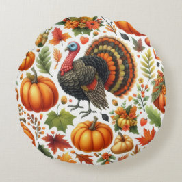 Autumn Tom Turkey Pumpkin Pattern Rundes Kissen