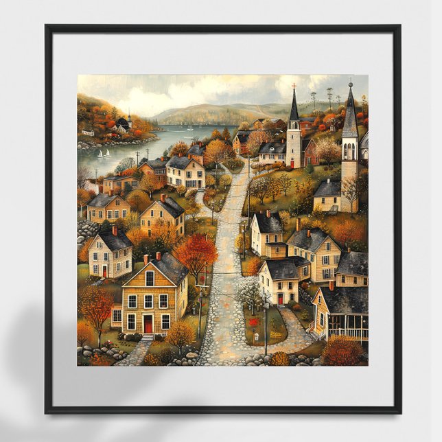 Autumn Town Folk Art Oil Painting Poster (Von Creator hochgeladen)