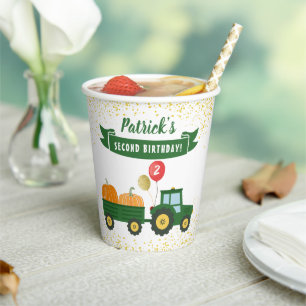 Autumn Tractor Pumpkin Fall Birthday Party Pappbecher