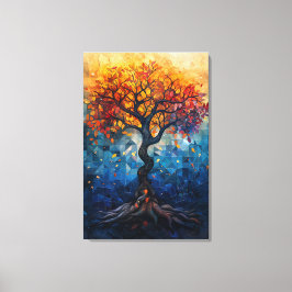 Autumn Tree Mosaic Geometric Glow Art Leinwanddruck