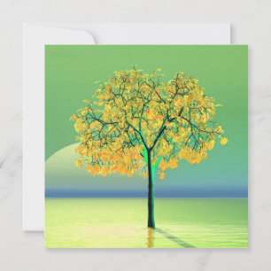 Autumn Tree Sunset Flat Greeting Card Karte