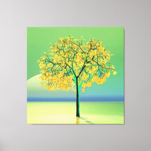 Autumn Tree Sunset Stretched Canvas Print Leinwanddruck (Vorderseite)