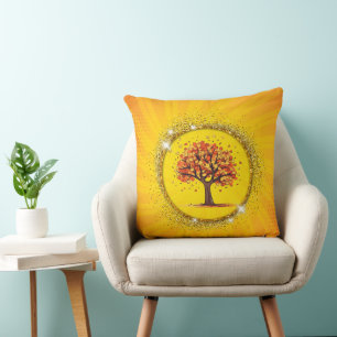Autumn Tree Yellow Sunburst Sparkle Art Kissen
