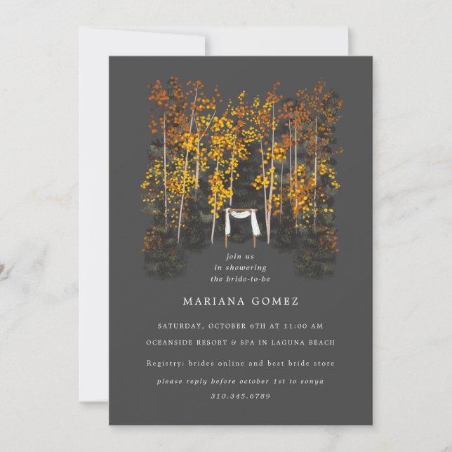 Autumn Trees Altar Wedding Gray Einladung (Vorderseite)
