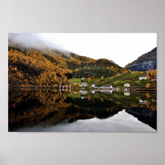 Autumn Trees Flam Aurlandsfjord Norwegen Poster (Vorne)