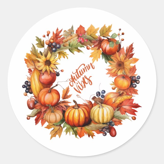 Autumn Vibes Colorful Pumpkin und Berry Kreath Runder Aufkleber (Vorderseite)