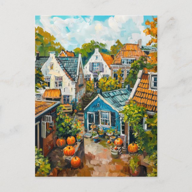 Autumn Village with Pumpkins and Cottages Painting Postkarte (Vorderseite)