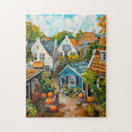 Autumn Village with Pumpkins and Cottages Painting Puzzle