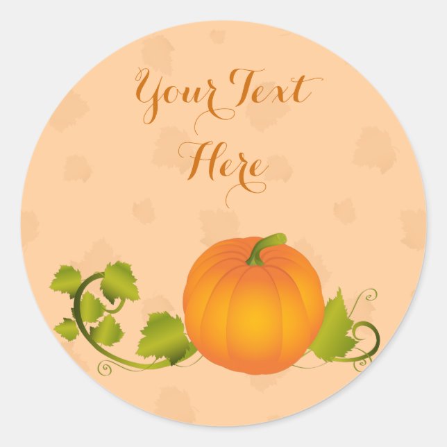 Autumn Vine Pumpkin mit anpassbarem Text Runder Aufkleber (Vorderseite)