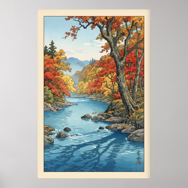 Autumn Wall Art Print River Scene with Fall Poster (Vorne)