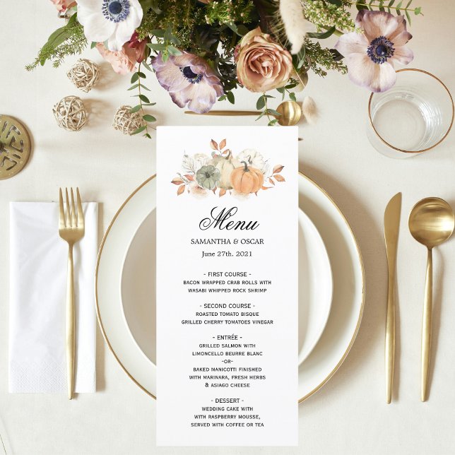 Autumn Wassercolor Pumpkins & Blume Menükarte (Von Creator hochgeladen)