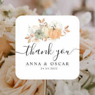 Autumn Wassercolor Pumpkins & Blume Quadratischer Aufkleber