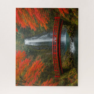 Autumn Waterfall and Vermilion Bridge in Japan Puzzle