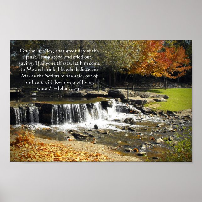 Autumn Waterfall Szene John 7:37 Bible Verse Poster (Vorne)