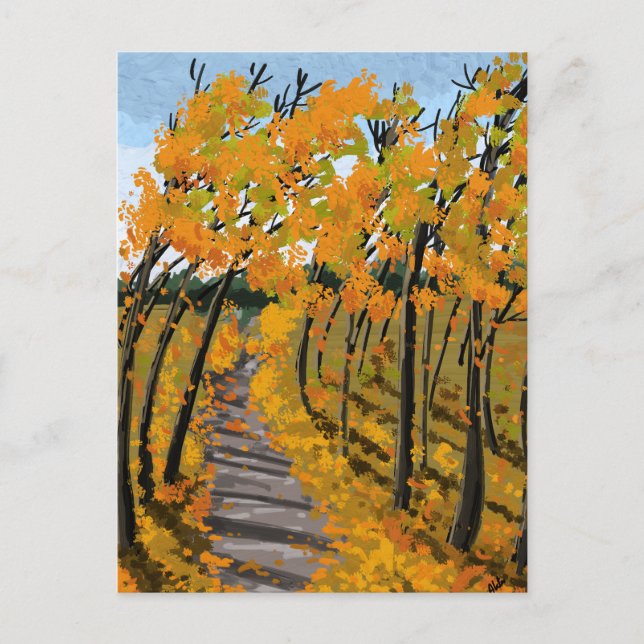 Autumn Way Windy Falling Blätter Orange Yellow Postkarte (Vorderseite)
