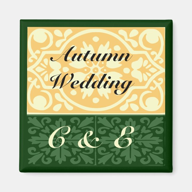 Autumn Wedding Green Tan Monogram Custom Magnet