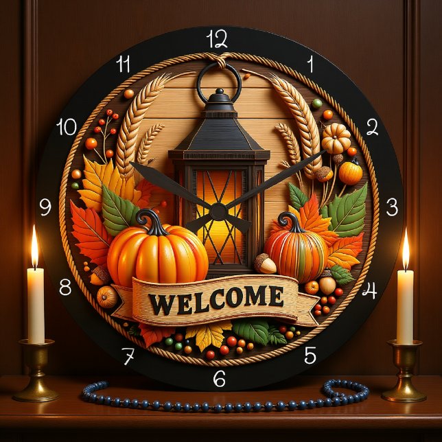 Autumn Welcome Lantern Clock Große Wanduhr (Von Creator hochgeladen)