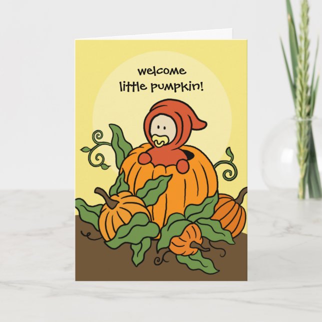 Autumn Welcome Little Pumpkin New Baby Card Karte (Vorderseite)