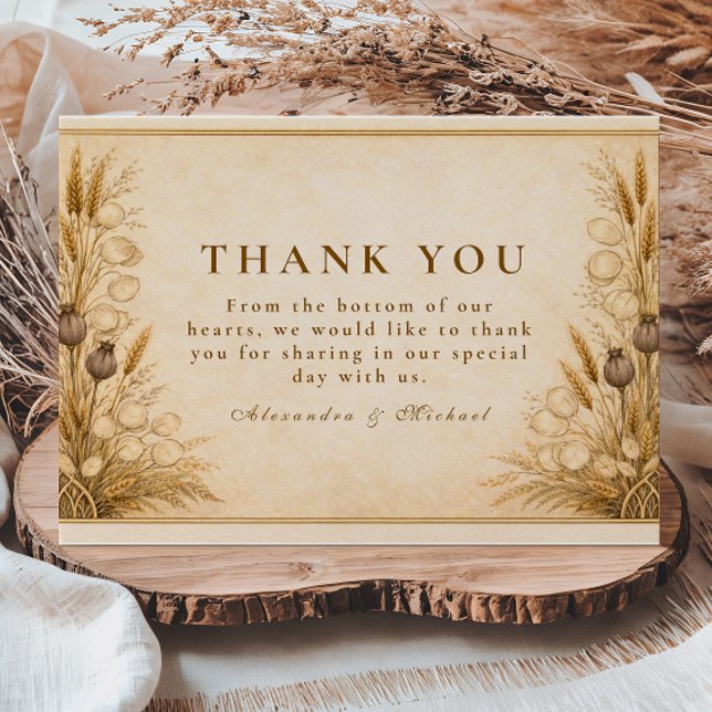 Autumn Wheat Botanical Wedding Dankeskarte (Von Creator hochgeladen)