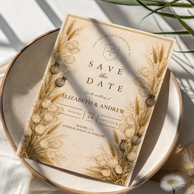 Autumn Wheat Botanical Wedding Save The Date (Von Creator hochgeladen)