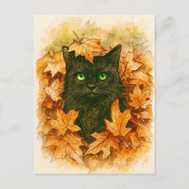 Autumn Whisper Black Cat Postcard Postkarte (Vorderseite)