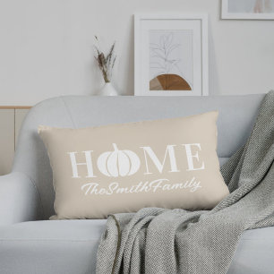 Autumn White Pumpkin Family Name Beige Lendenkissen