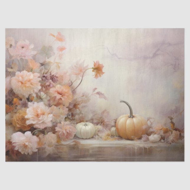 Autumn White Pumpkins Florals Decoupage Seidenpapier (Vorderseite)