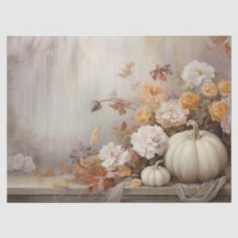 Autumn White Pumpkins Florals Decoupage Seidenpapier
