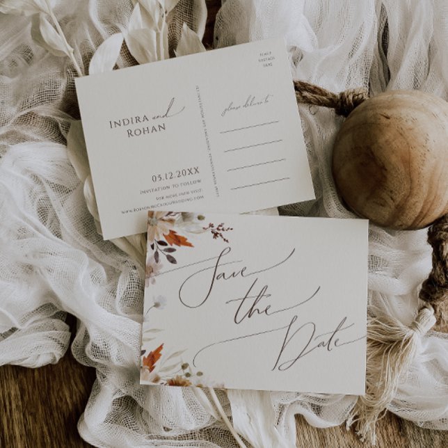 Autumn Wildblume Beige Save the Date Postcard Einladungspostkarte (Von Creator hochgeladen)