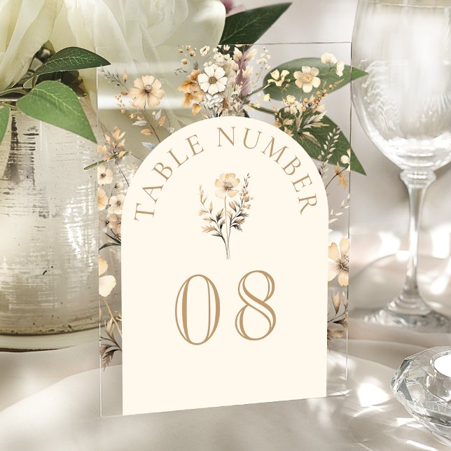 Autumn Wildflower Wedding Acrylic Table Number Acryleinladungen (Von Creator hochgeladen)