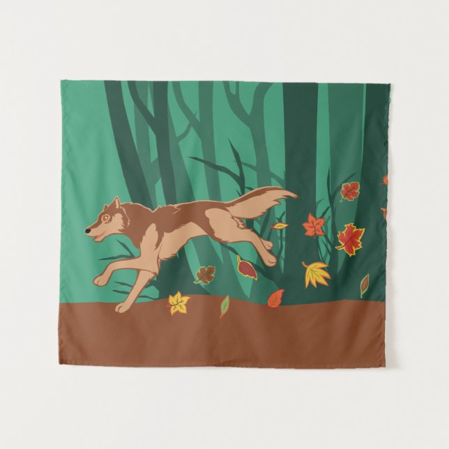 Autumn Wolf Wandteppich (Vorderseite (Horizontal))