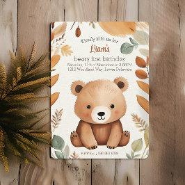 Autumn Woodland Baby Bear Watercolor 1. Geburtstag Einladung
