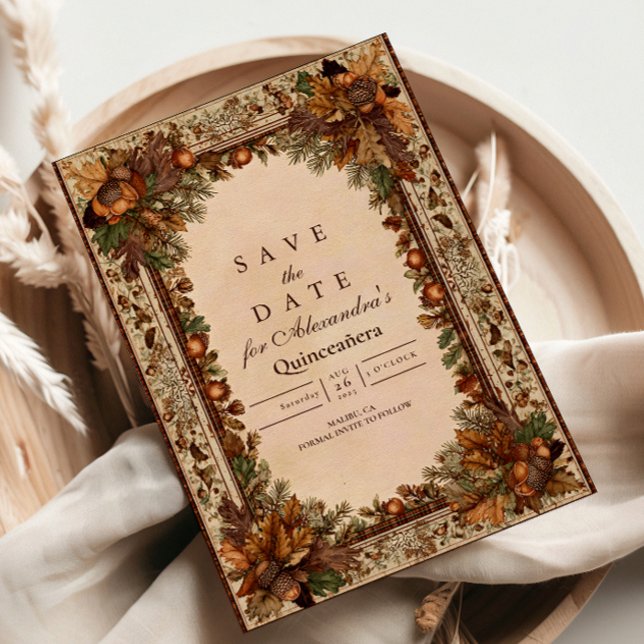 Autumn Woodland Botanical Quinceañera Save The Date (Von Creator hochgeladen)