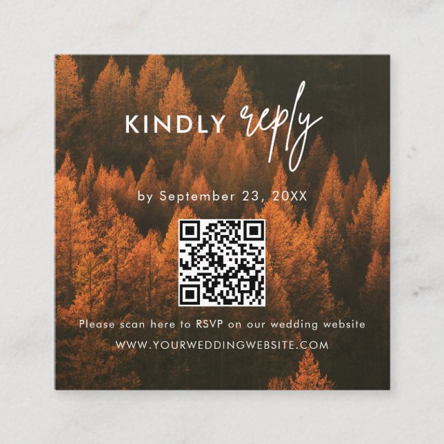 Autumn Woods Minimalist Wedding RSVP Card Begleitkarte (Vorderseite)